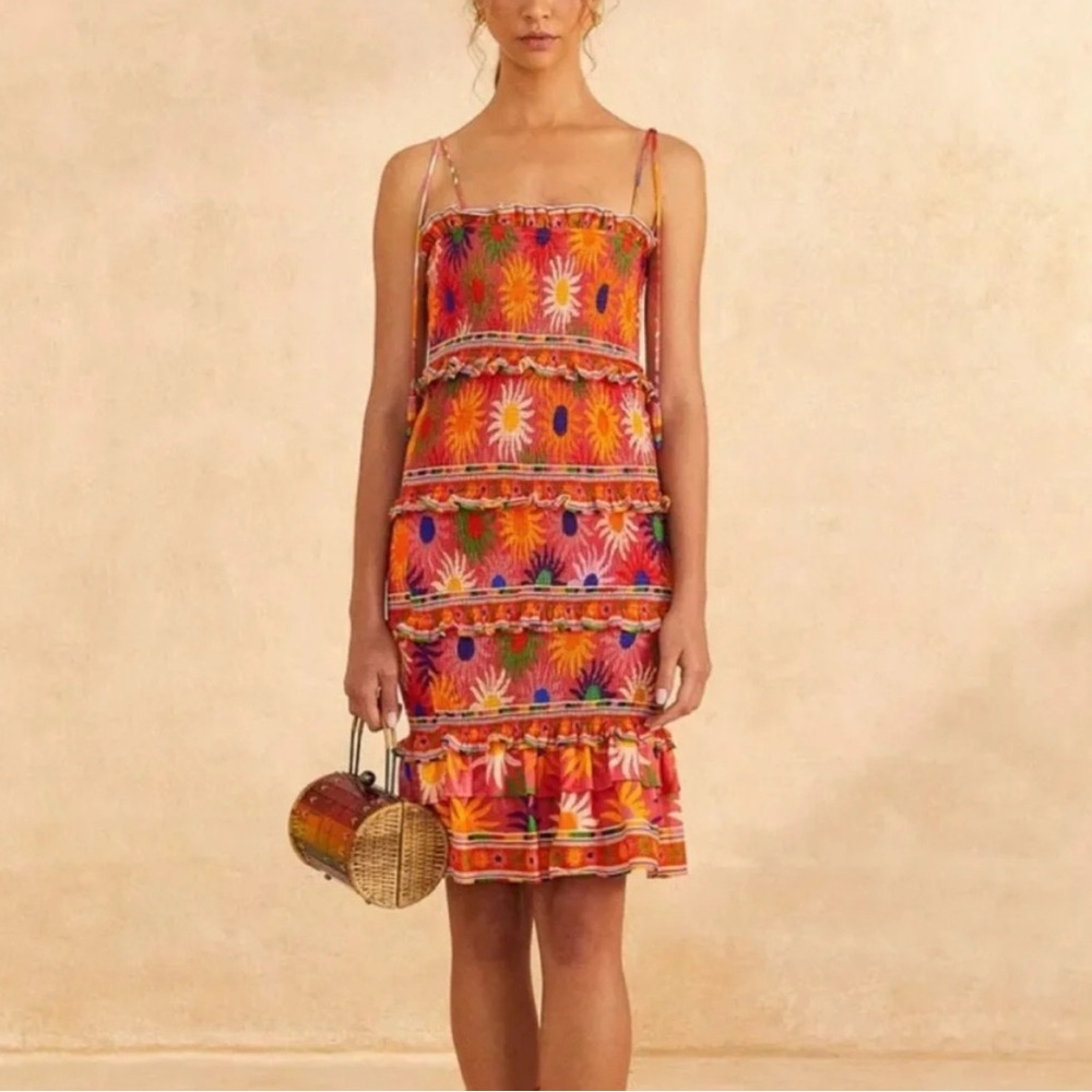 Farmrio Smocked Summer Coral Mini Dress  Never Worn New Without Tags
